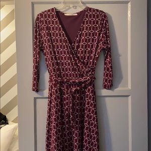 Geometric print faux wrap dress